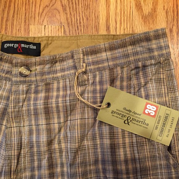 MENS Cargo Shorts 38 Plaid George & Martha NWT - Picture 3 of 5